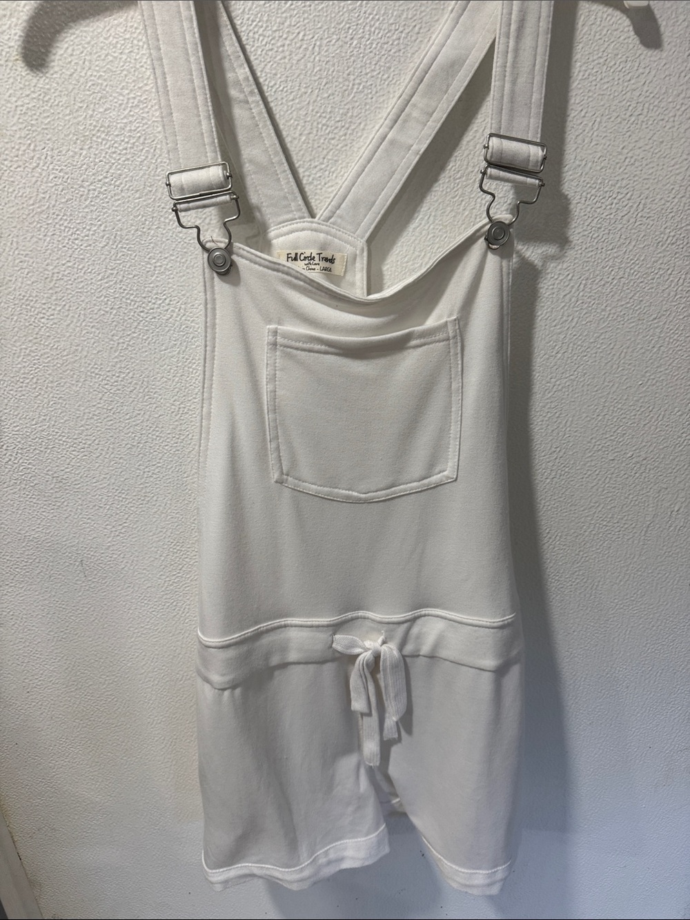 Full Circle Threads Women's White Overall Romper with Drawstring Waist